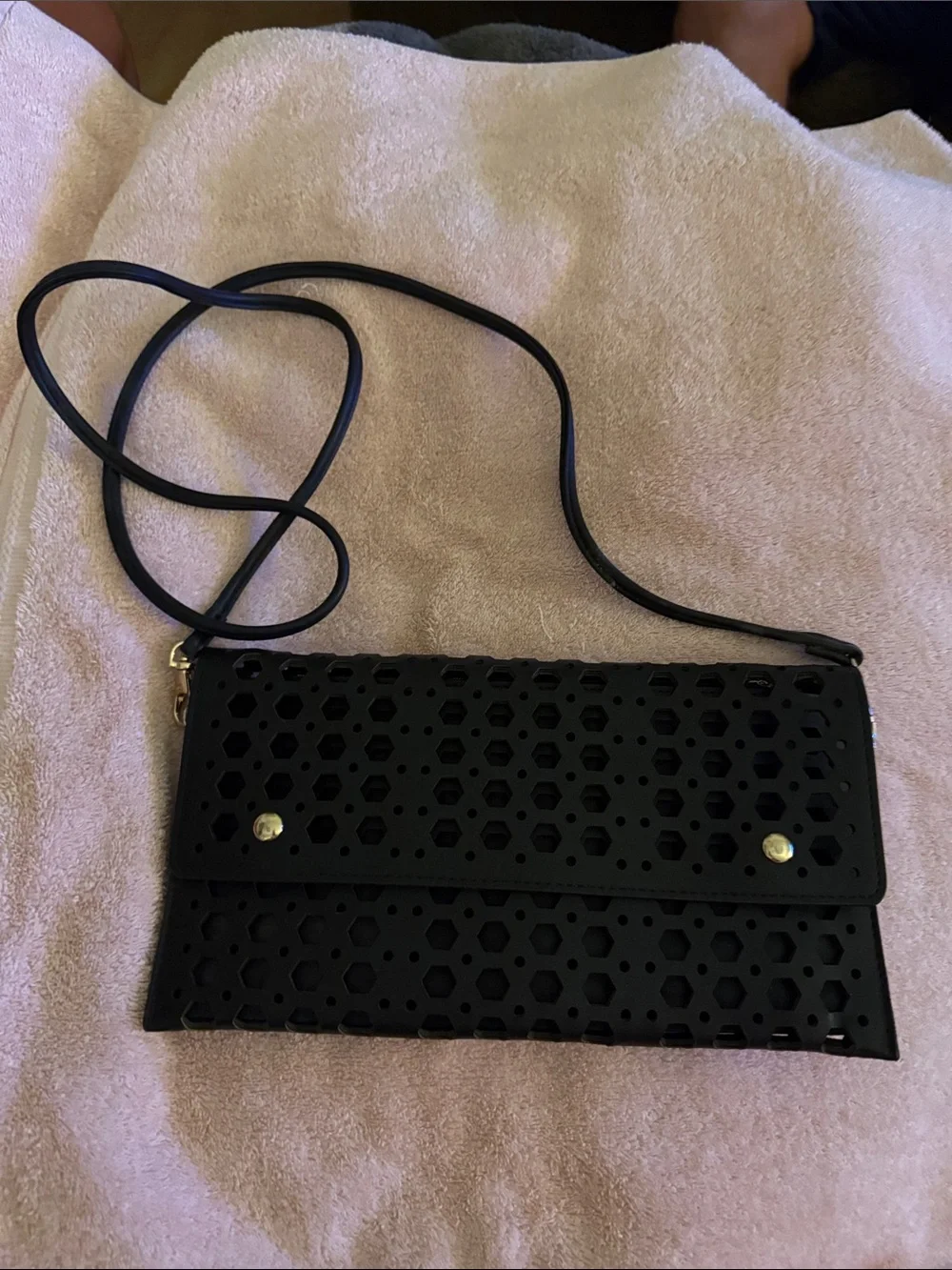 Black Laser-Cut Crossbody Clutch - Women's Bag